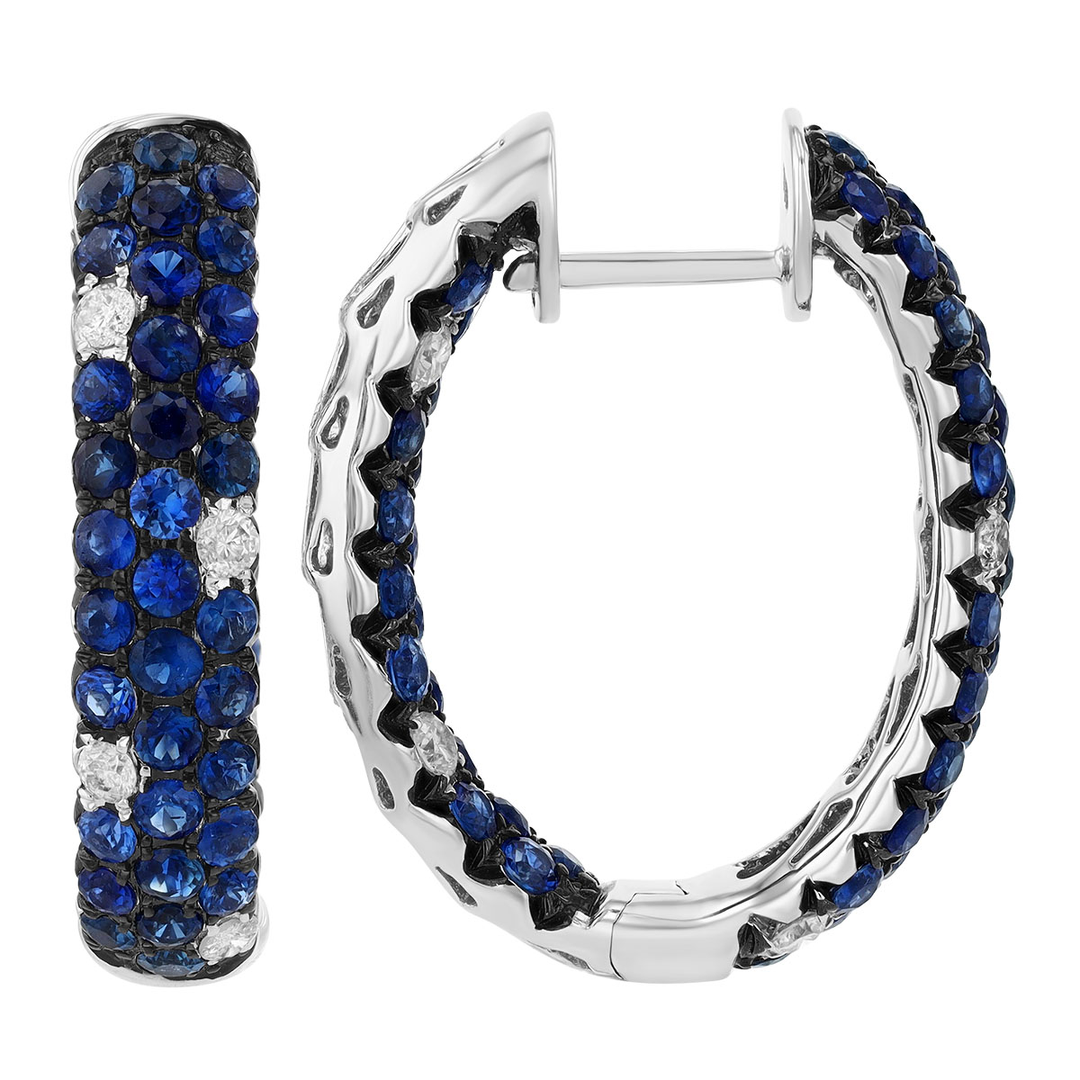 Sapphire & Diamond Pavé In & Out Oval Hoop Earrings in White Gold