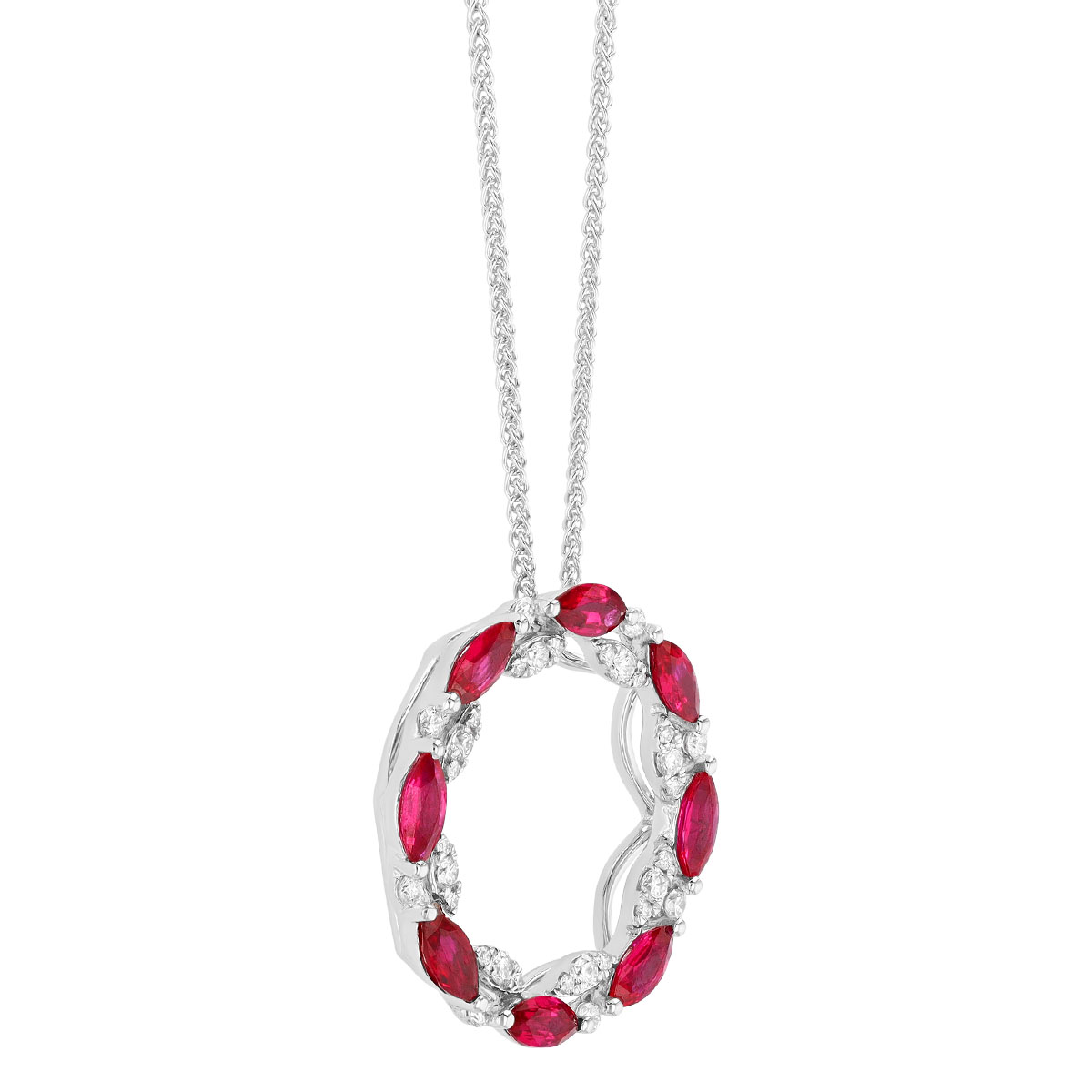 Marquise Ruby & Diamond Open Circle Pendant in White Gold, 18