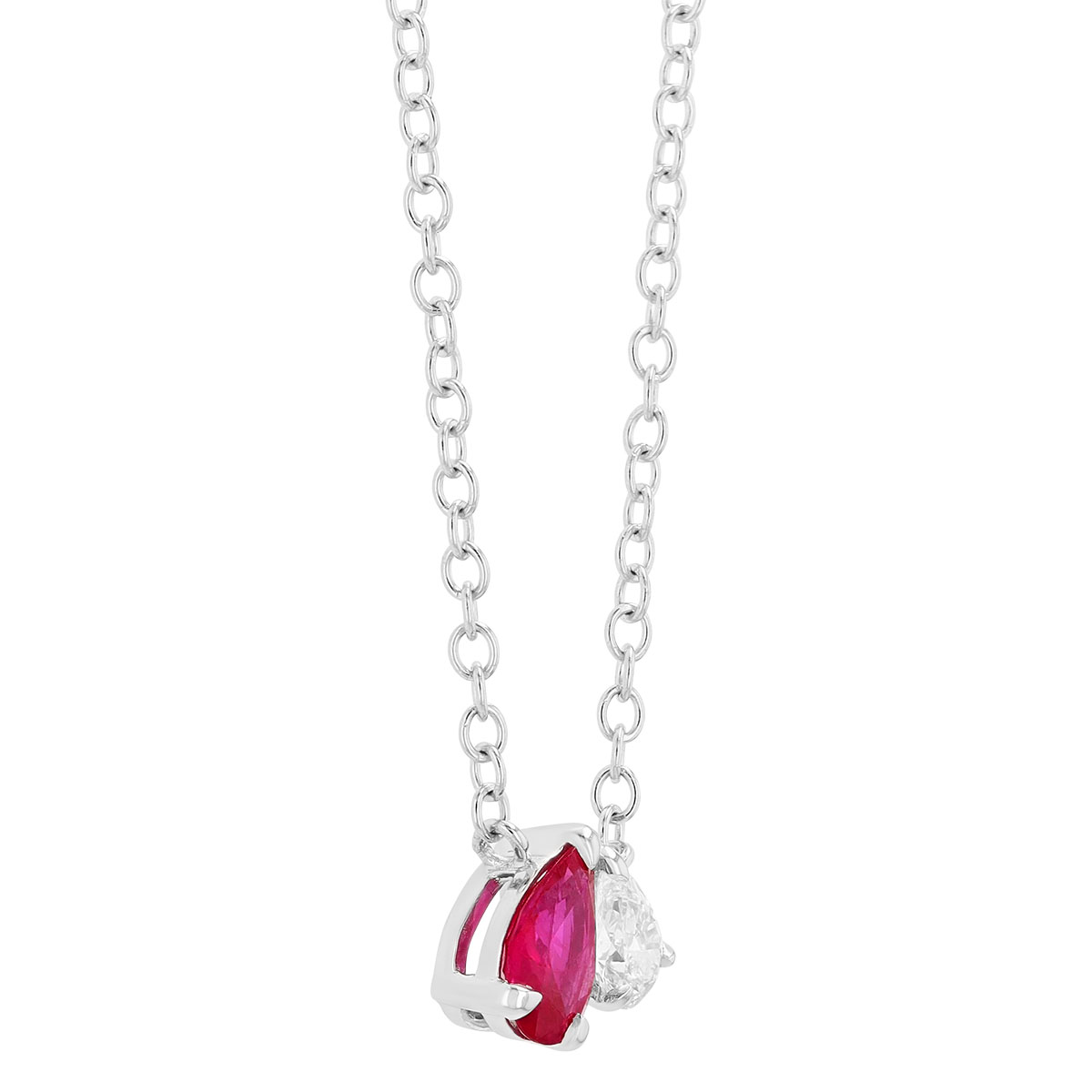 Pear Shape Ruby & Diamond Duo Necklace in White Gold, 18