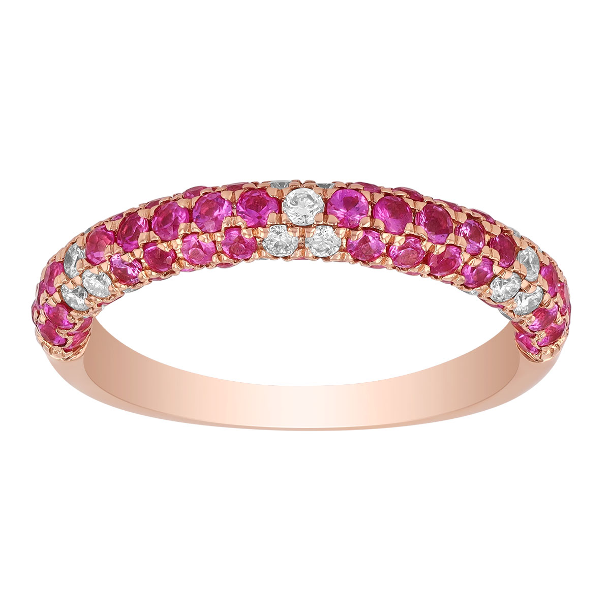 Pink Sapphire & Diamond Cluster Pavé Rounded Ring in Rose Gold