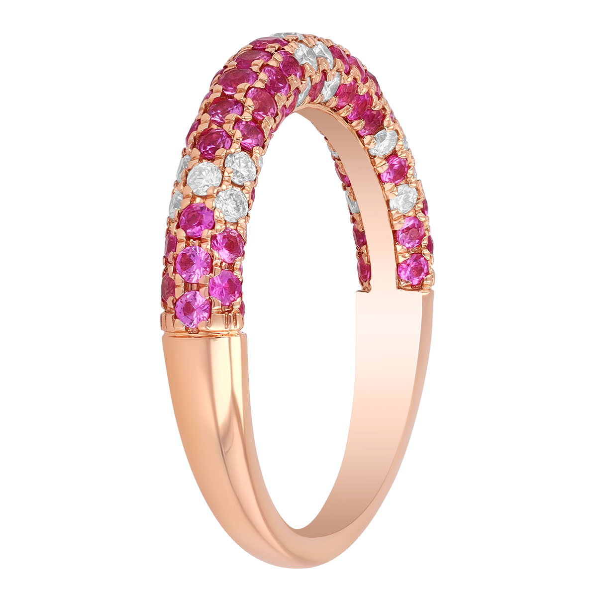 Pink Sapphire & Diamond Cluster Pavé Rounded Ring in Rose Gold