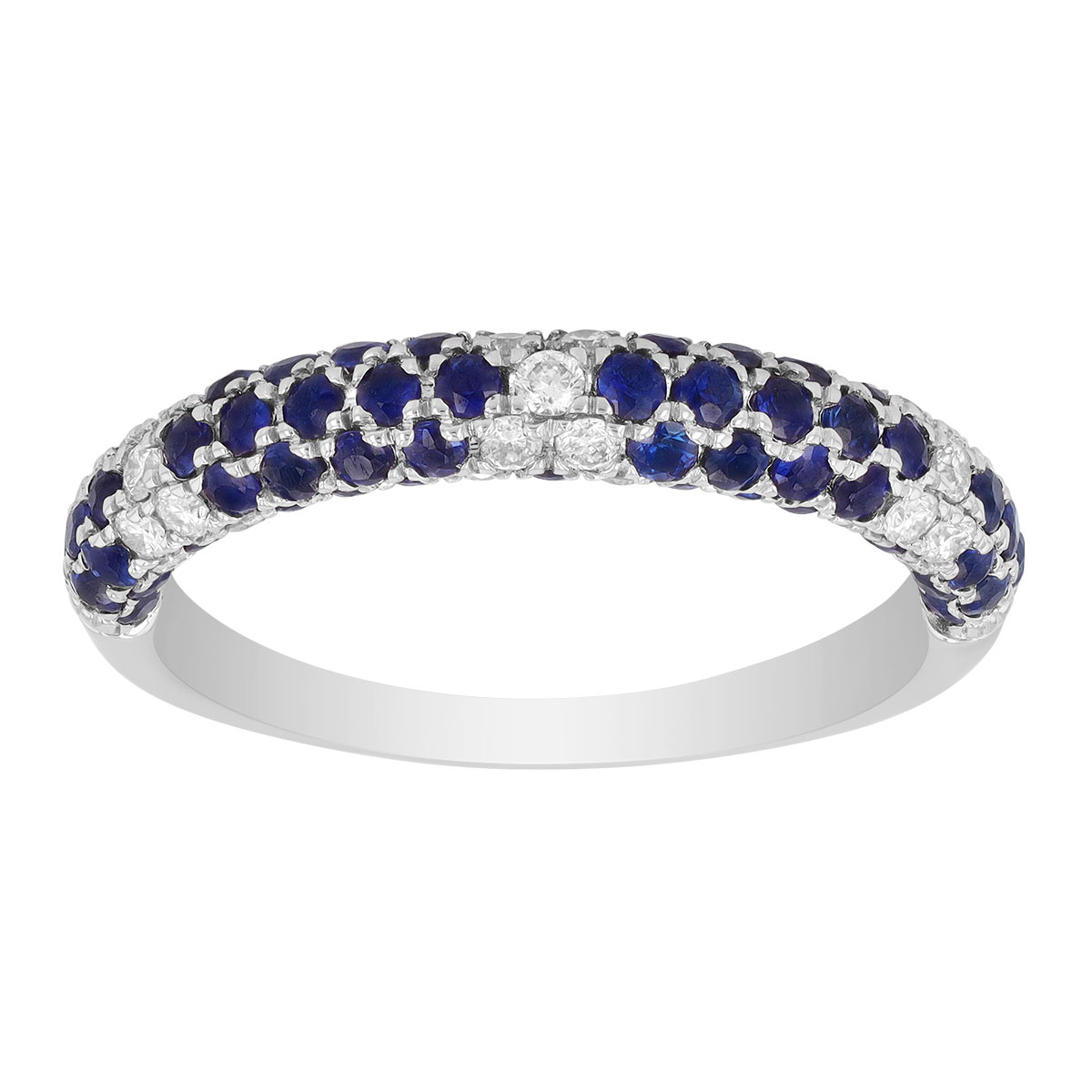 Sapphire & Diamond Cluster Pavé Rounded Ring in White Gold