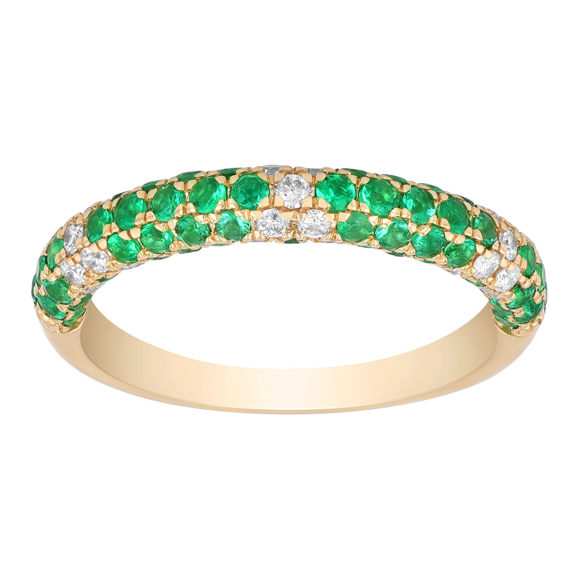Emerald & Diamond Cluster Pavé Rounded Ring in Yellow Gold