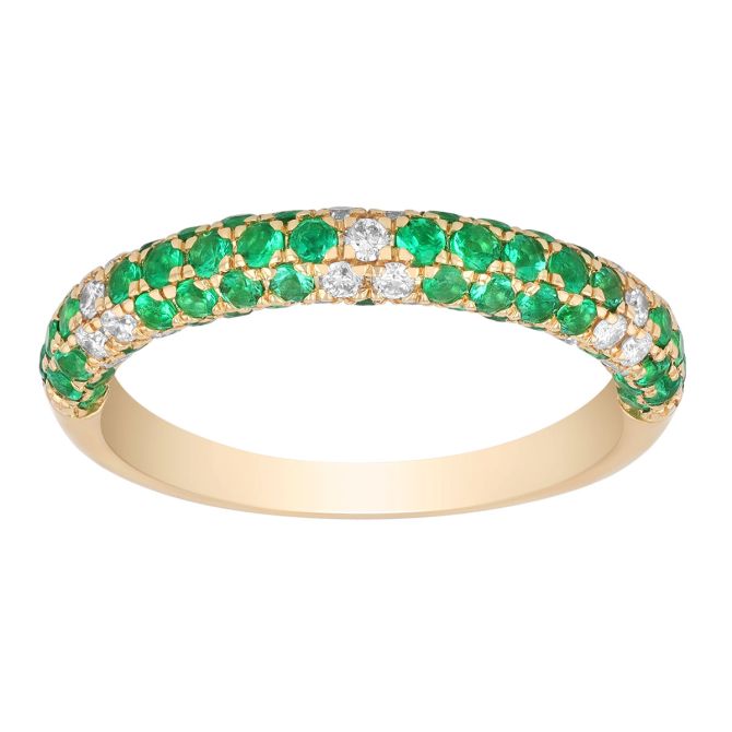 Emerald & Diamond Cluster Pavé Rounded Ring in Yellow Gold