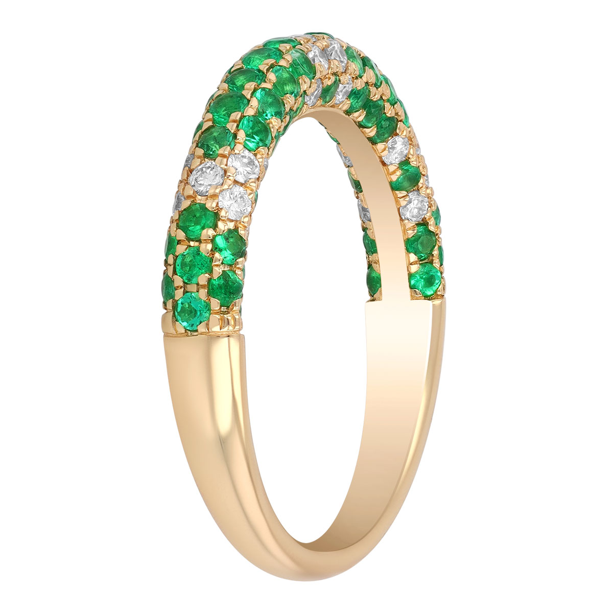 Emerald & Diamond Cluster Pavé Rounded Ring in Yellow Gold