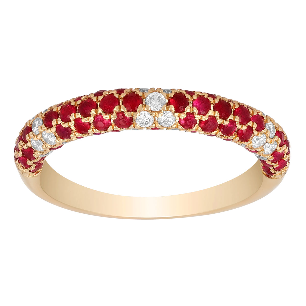 Ruby & Diamond Cluster Pavé Rounded Ring in Yellow Gold