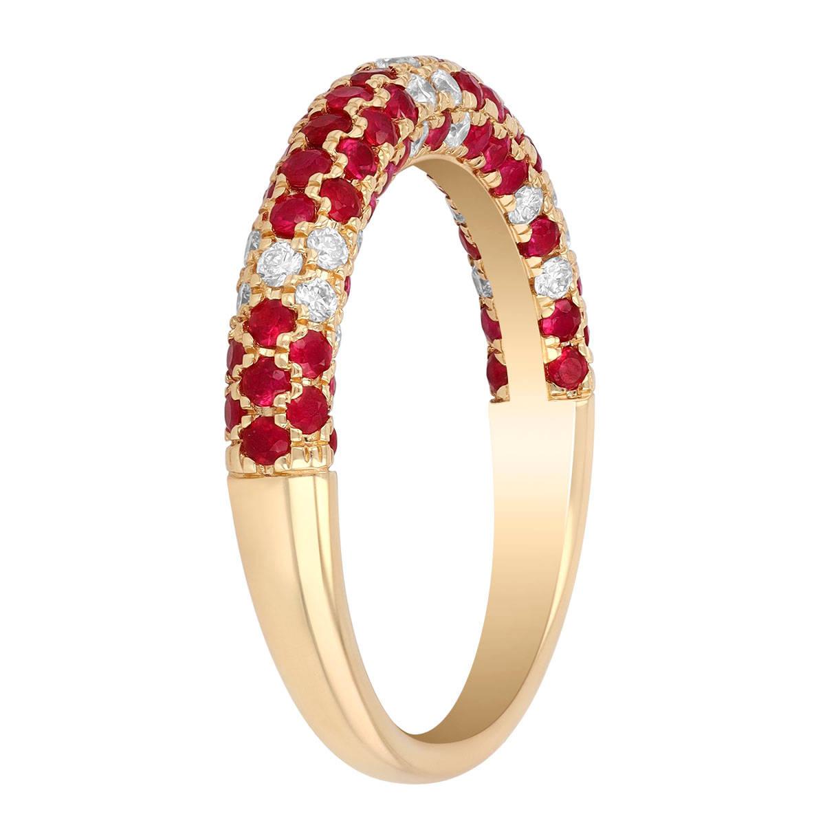 Ruby & Diamond Cluster Pavé Rounded Ring in Yellow Gold
