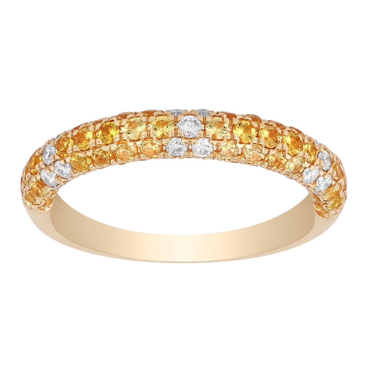 Yellow Sapphire & Diamond Cluster Pavé Rounded Ring in Yellow Gold