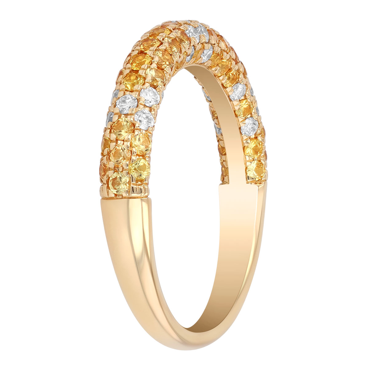 Yellow Sapphire & Diamond Cluster Pavé Rounded Ring in Yellow Gold