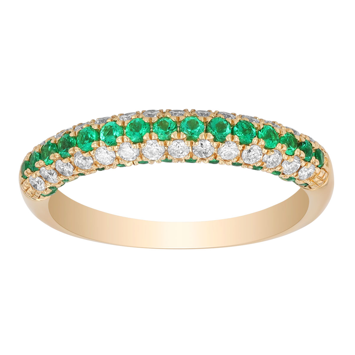 Emerald & Diamond Pavé Rounded Ring in Yellow Gold