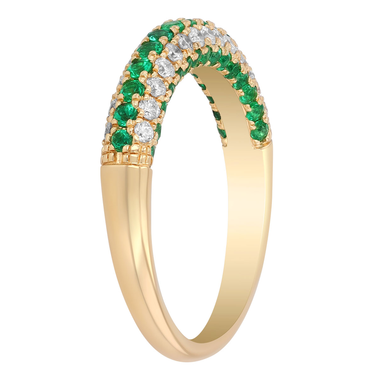 Emerald & Diamond Pavé Rounded Ring in Yellow Gold