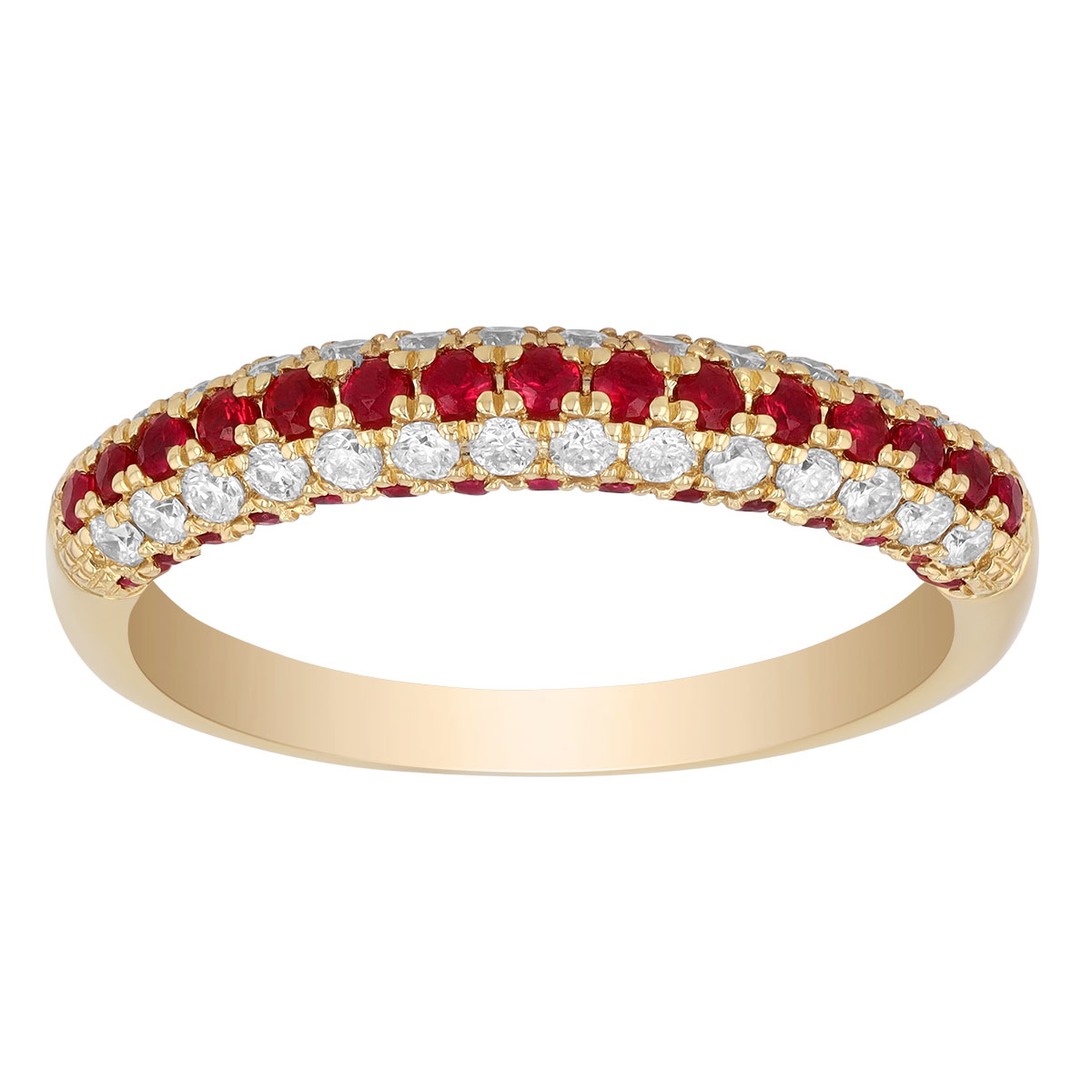 Ruby & Diamond Pavé Rounded Ring in Yellow Gold