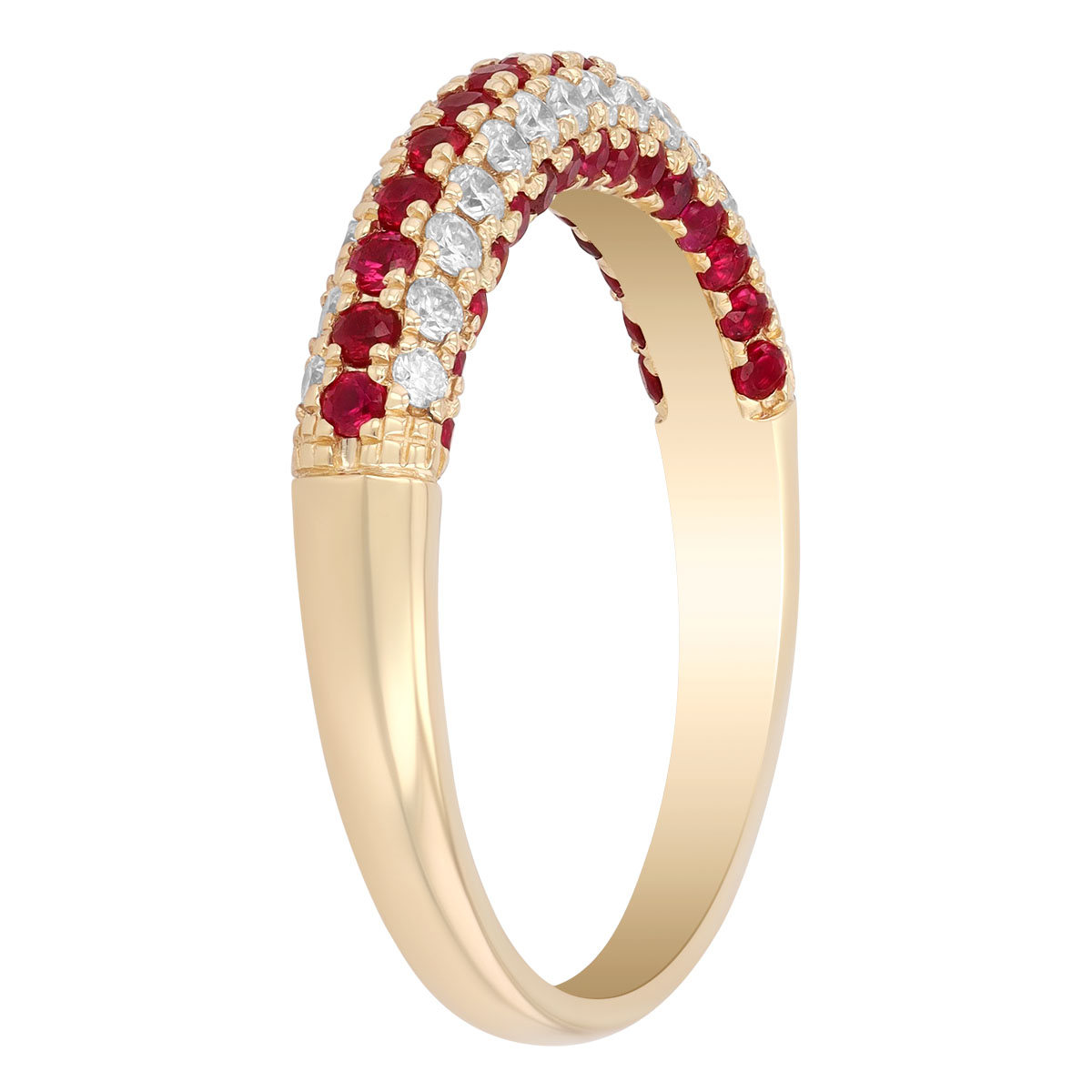 Ruby & Diamond Pavé Rounded Ring in Yellow Gold