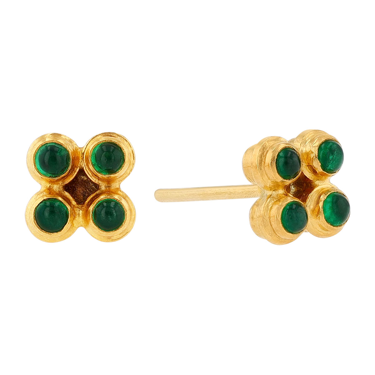 Gurhan Bezel Set Round Cabochon Emerald Quartet Stud Earrings in Yellow Gold