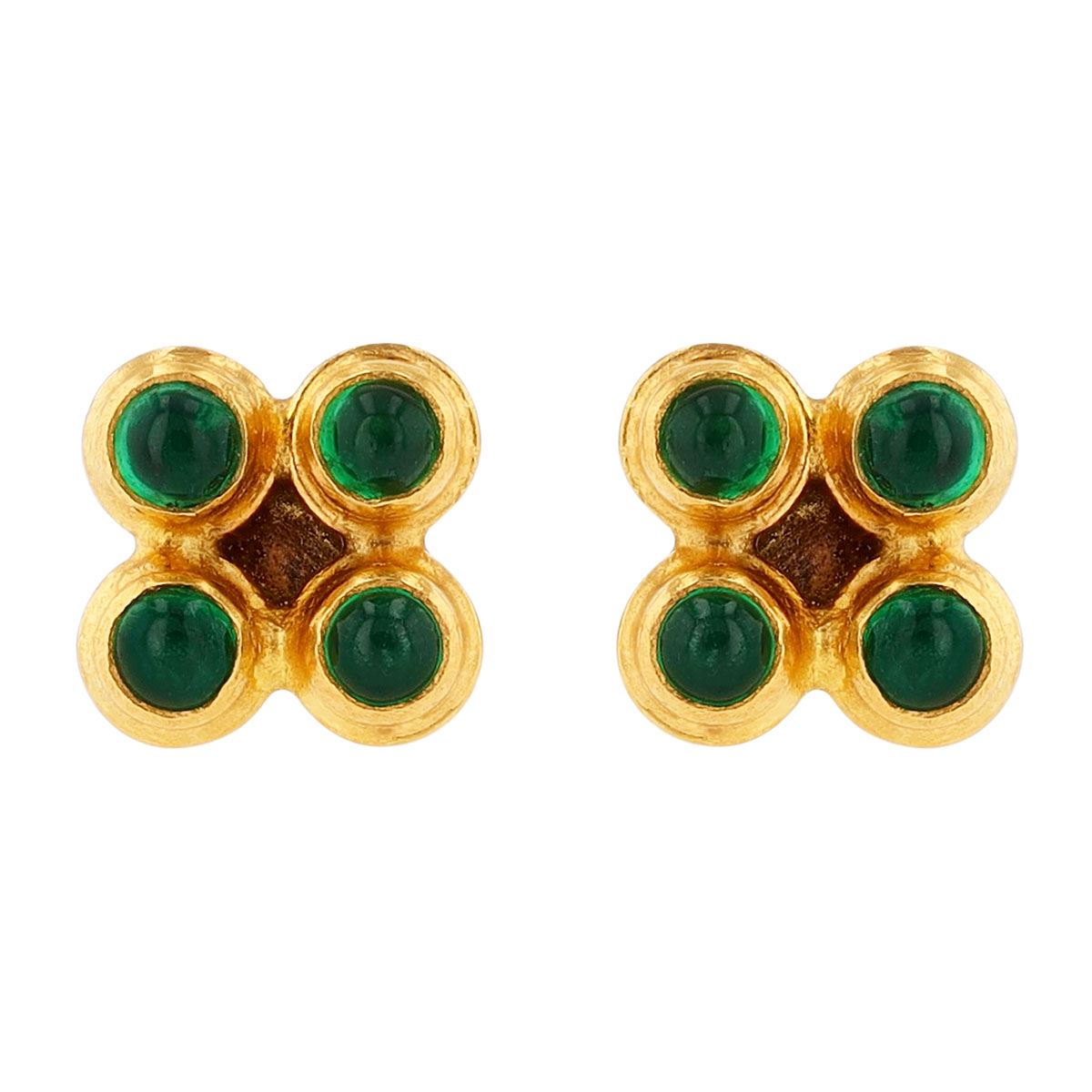 Gurhan Bezel Set Round Cabochon Emerald Quartet Stud Earrings in Yellow Gold