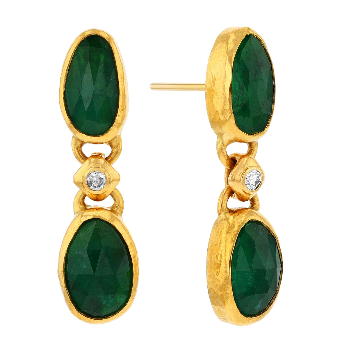 Gurhan Rose Cut Emerald & Diamond Dangle Earrings in Yellow Gold