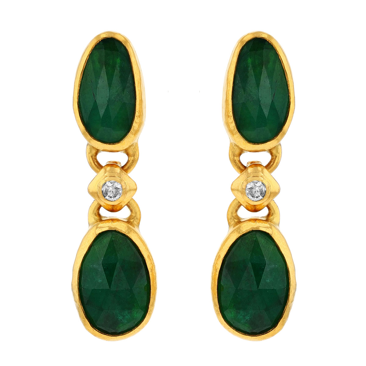 Gurhan Rose Cut Emerald & Diamond Dangle Earrings in Yellow Gold