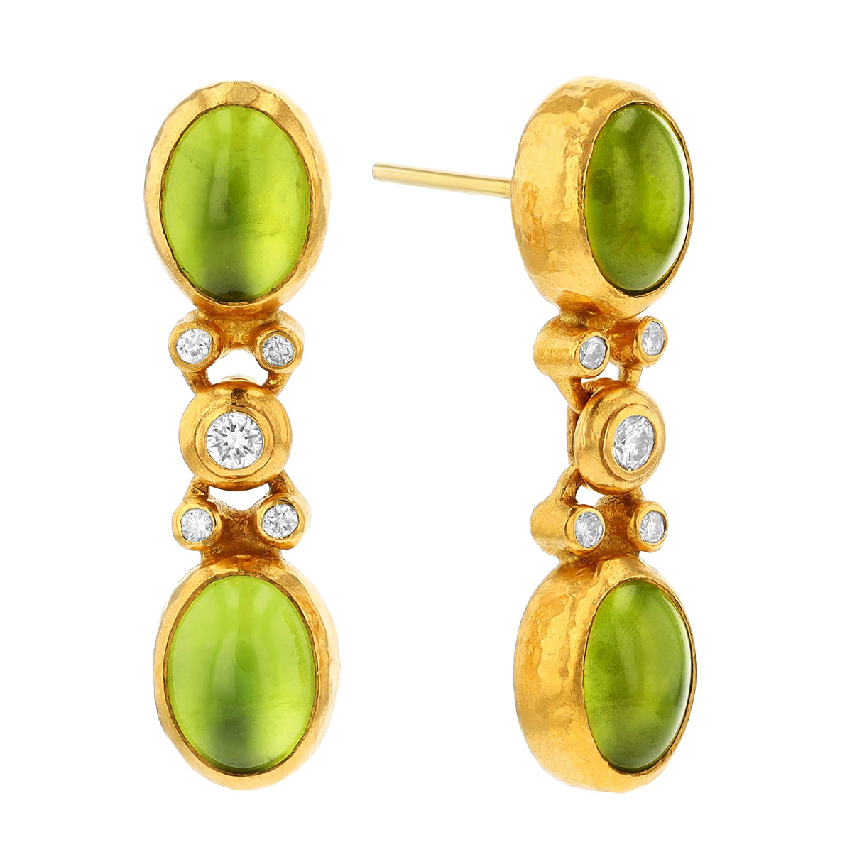 Gurhan Oval Cabochon Peridot & Diamond Dangle Earrings in Yellow Gold