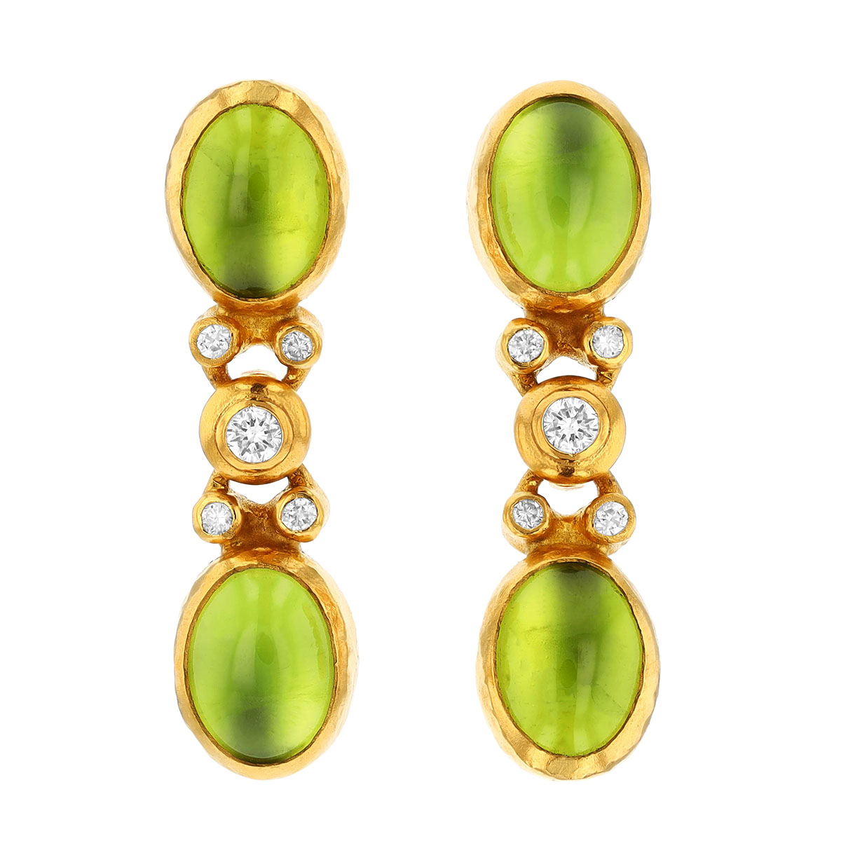 Gurhan Oval Cabochon Peridot & Diamond Dangle Earrings in Yellow Gold
