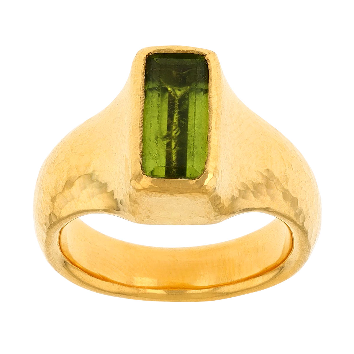 Gurhan Bezel Set Baguette Peridot Ring in Yellow Gold