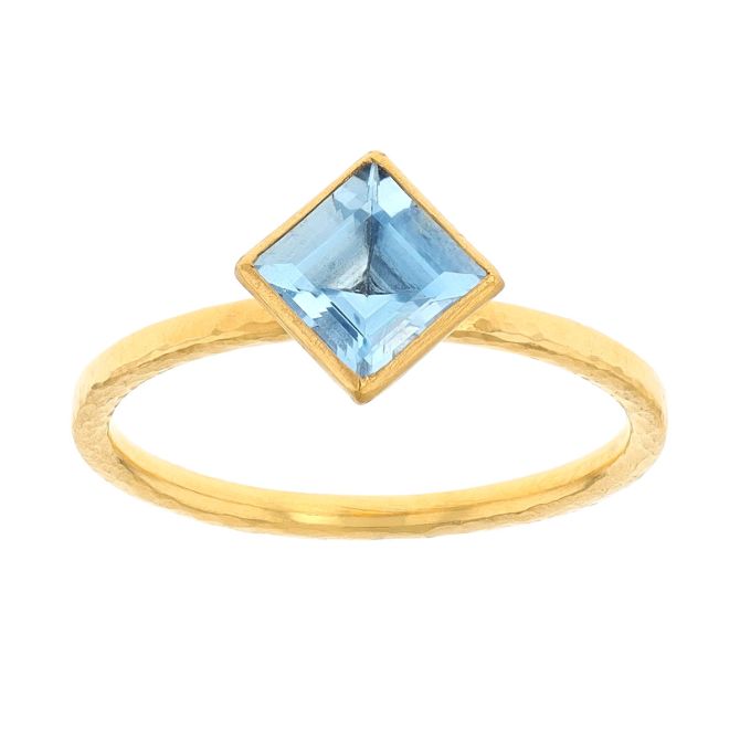 Gurhan Square Step Cut Aquamarine Ring in Yellow Gold