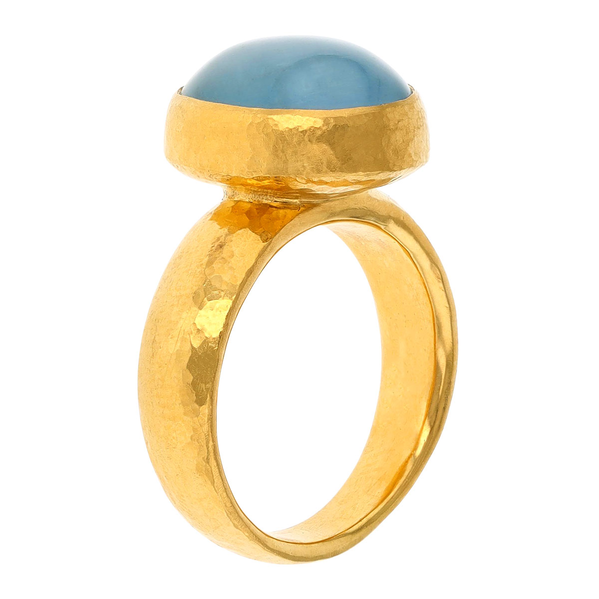 Gurhan Bezel Set Oval Cabochon Aquamarine in Yellow Gold