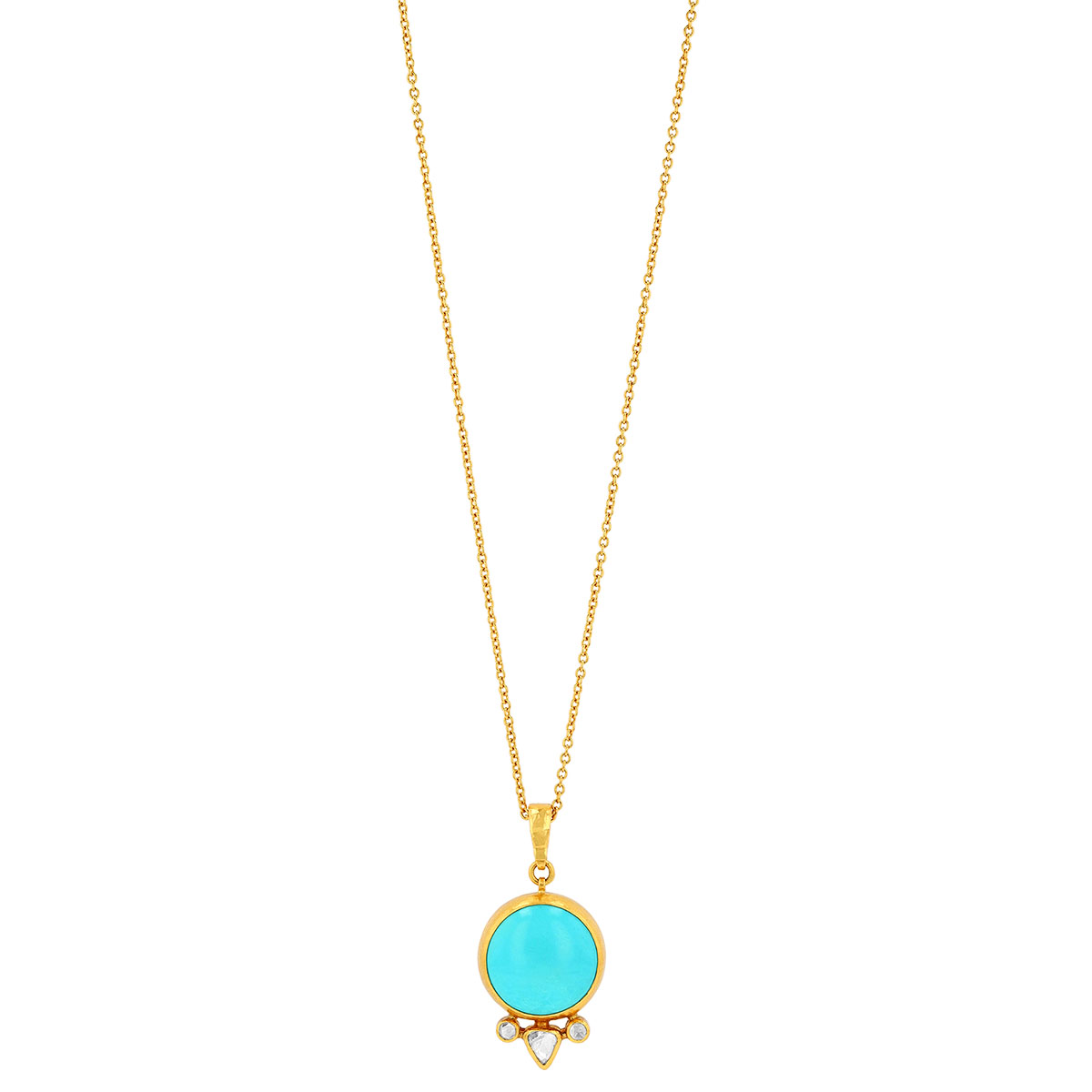 Gurhan Cabochon Turquoise & Rose Cut Diamond Trio Pendant in Yellow Gold, 18