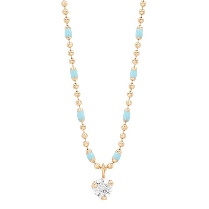 Zoe Chicco Diamond Pendant & Turquoise Station Necklace in Yellow
