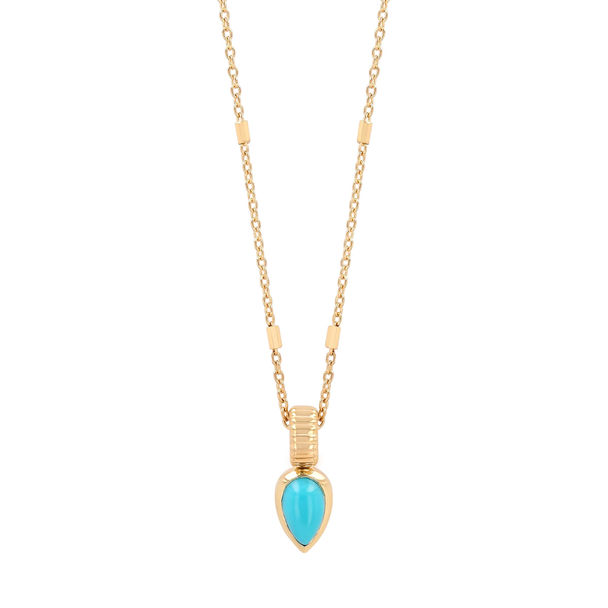 Zoe Chicco Bezel Set Pear Shape Turquoise Pendant in Yellow Gold, 16