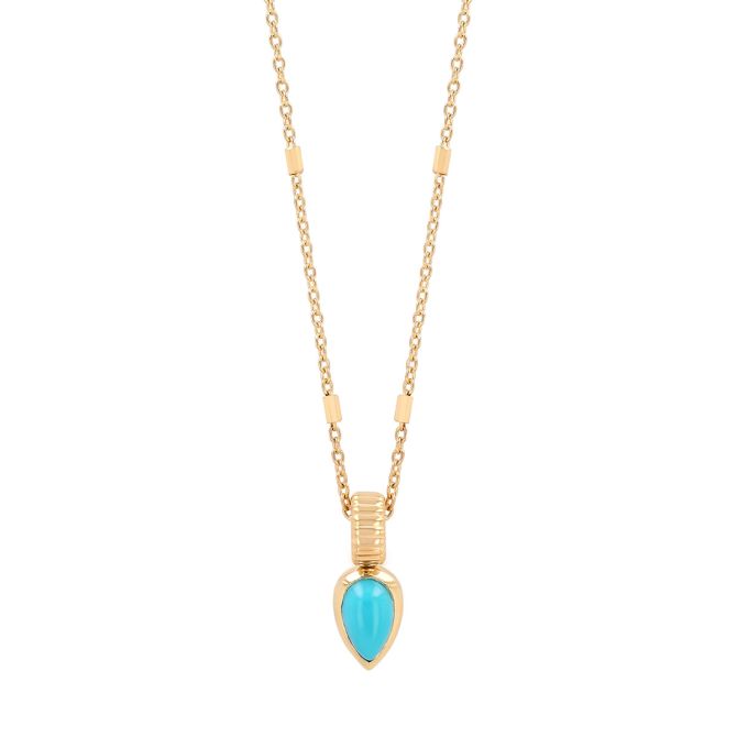 Zoe Chicco Bezel Set Pear Shape Turquoise Pendant in Yellow Gold, 16"