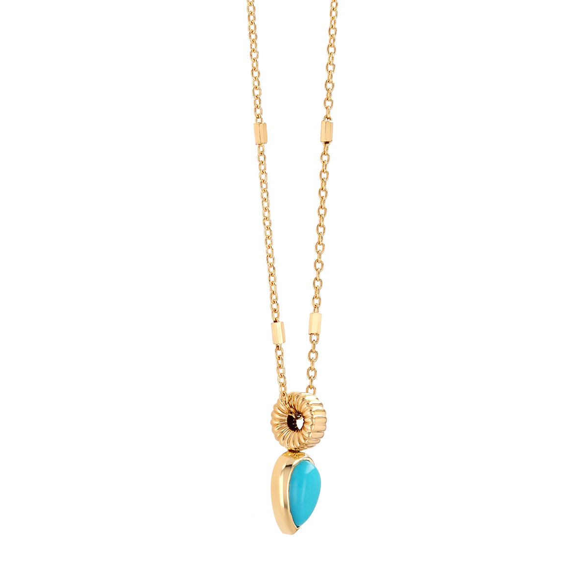Zoe Chicco Bezel Set Pear Shape Turquoise Pendant in Yellow Gold, 16