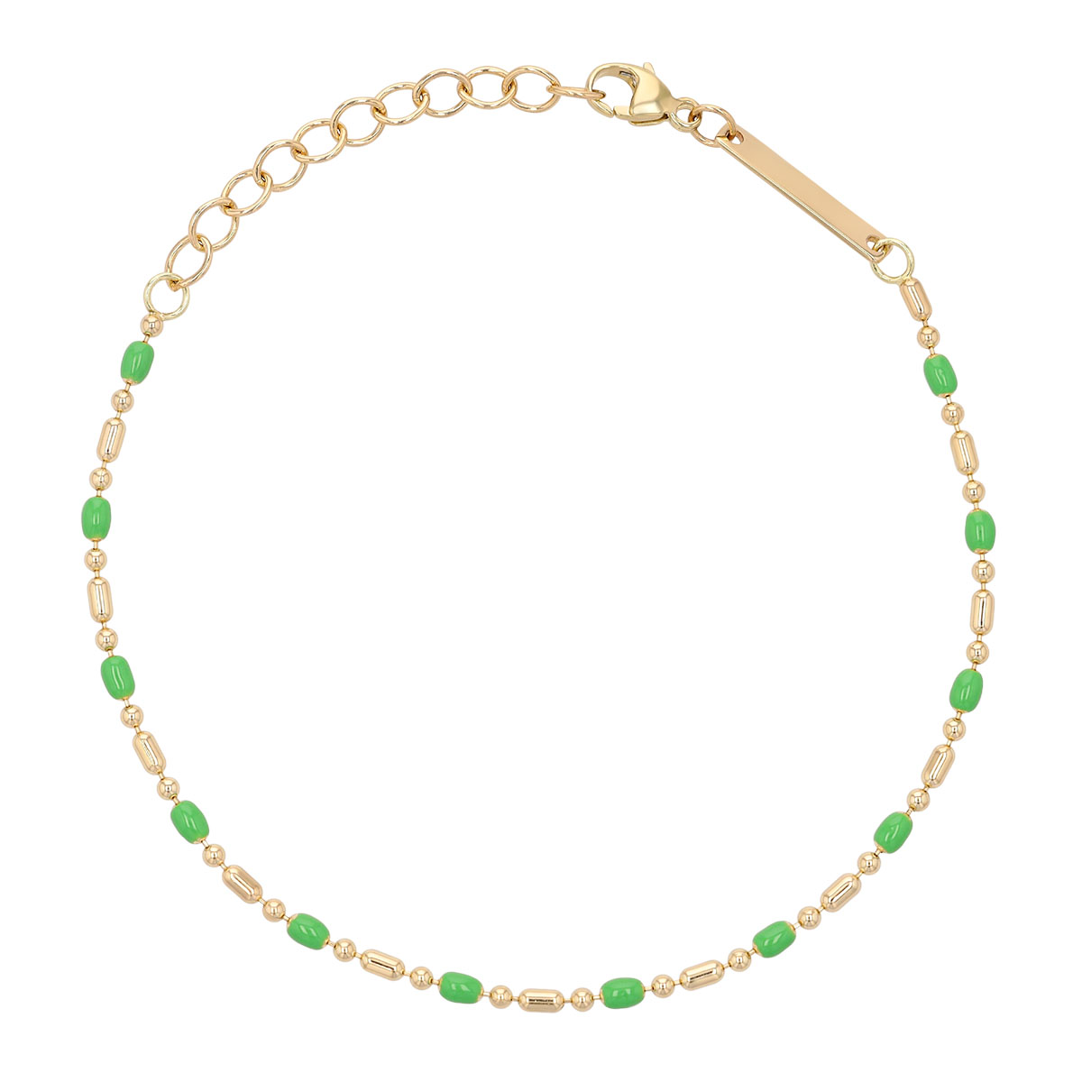 Zoe Chicco Green Enamel Beaded Station Bracelet in Yellow Gold, 7