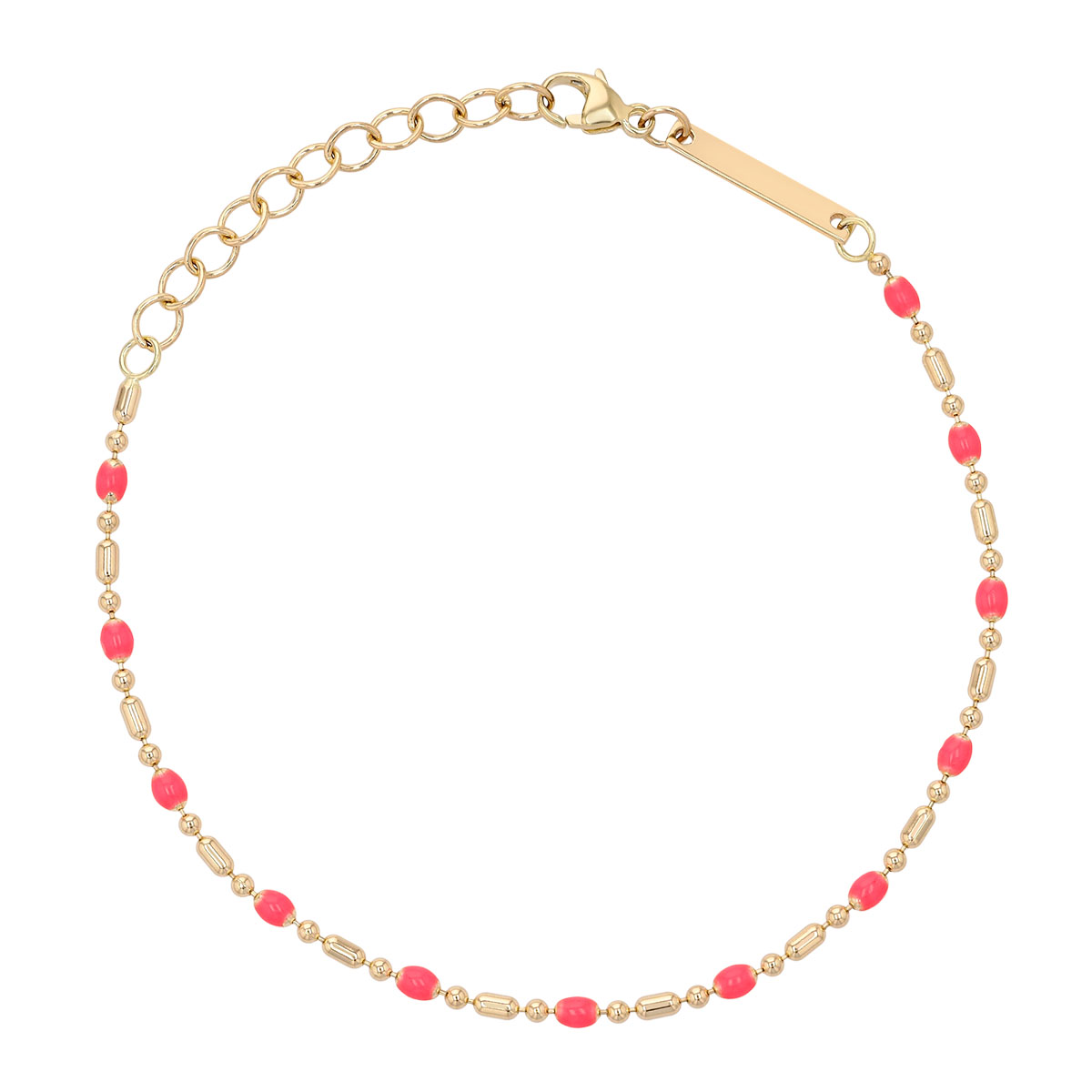 Zoe Chicco Pink Enamel Beaded Station Bracelet in Yellow Gold, 7