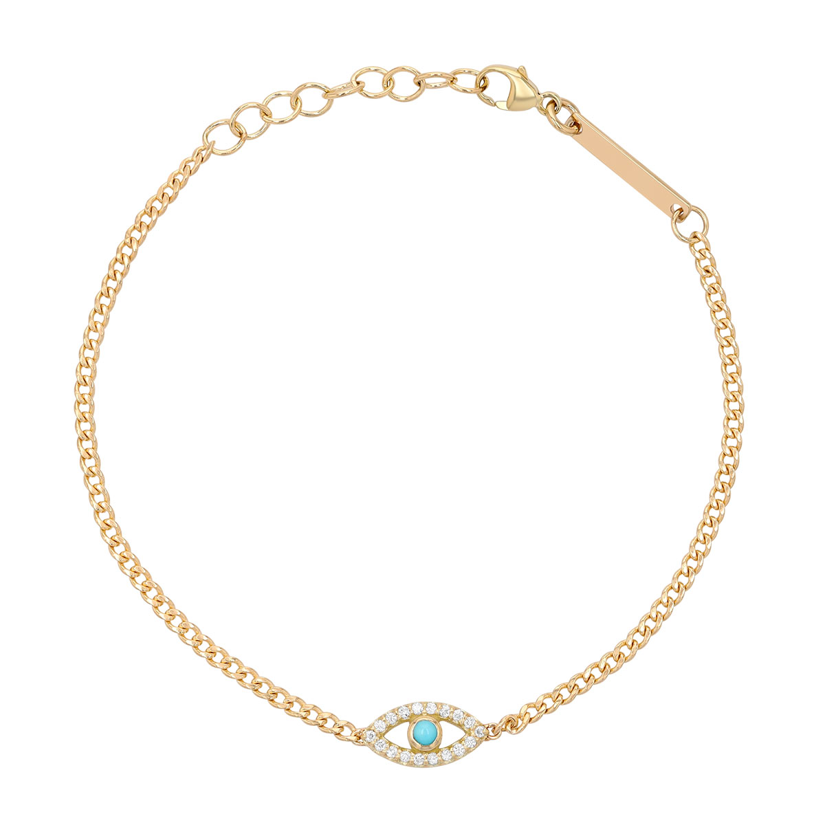 Zoe Chicco Turquoise & Diamond Evil Eye Bracelet in Yellow Gold, 7