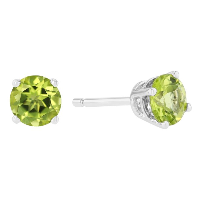 Round Peridot Stud Earrings in White Gold