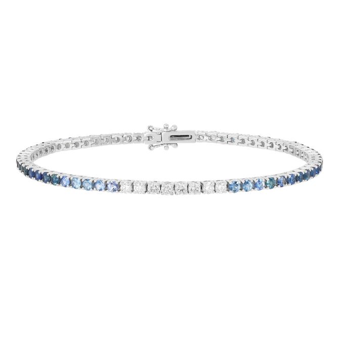 Ombre Sapphire & Diamond Tennis Bracelet in White Gold, 7"
