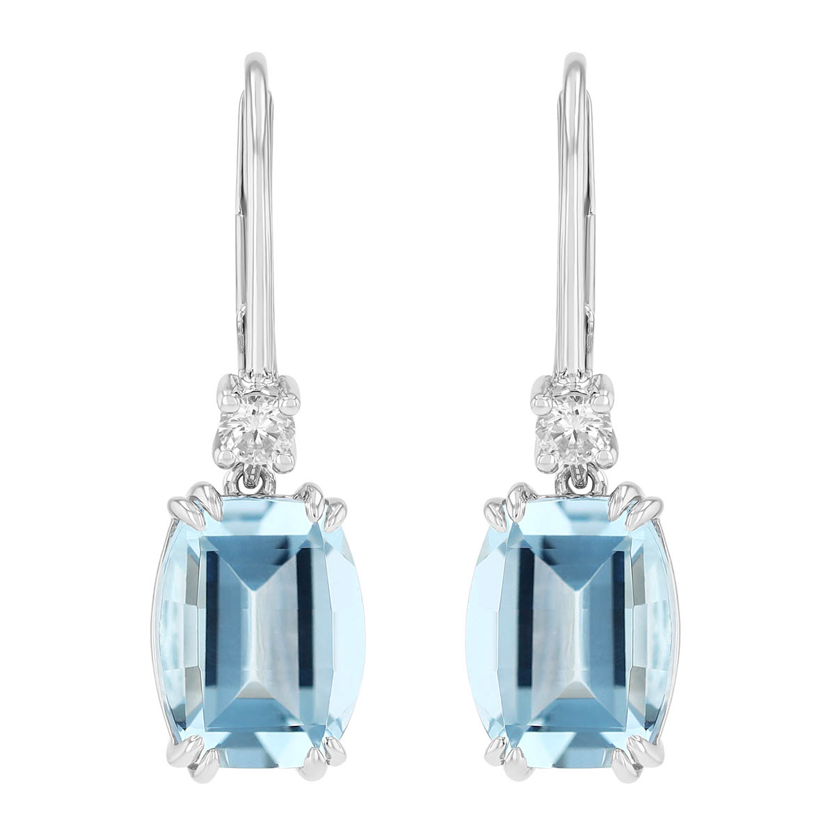 Emerald Cut Aquamarine & Diamond Drop Earrings in White Gold