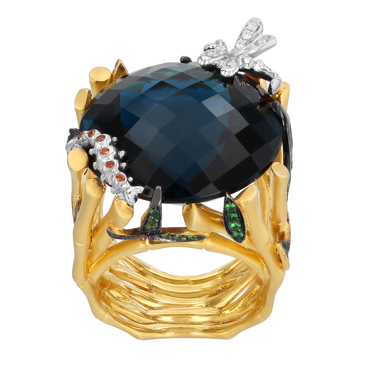 Roberto Coin Blue Topaz, Tsavorite Garnet, & Diamond Garden Ring in Two Tone