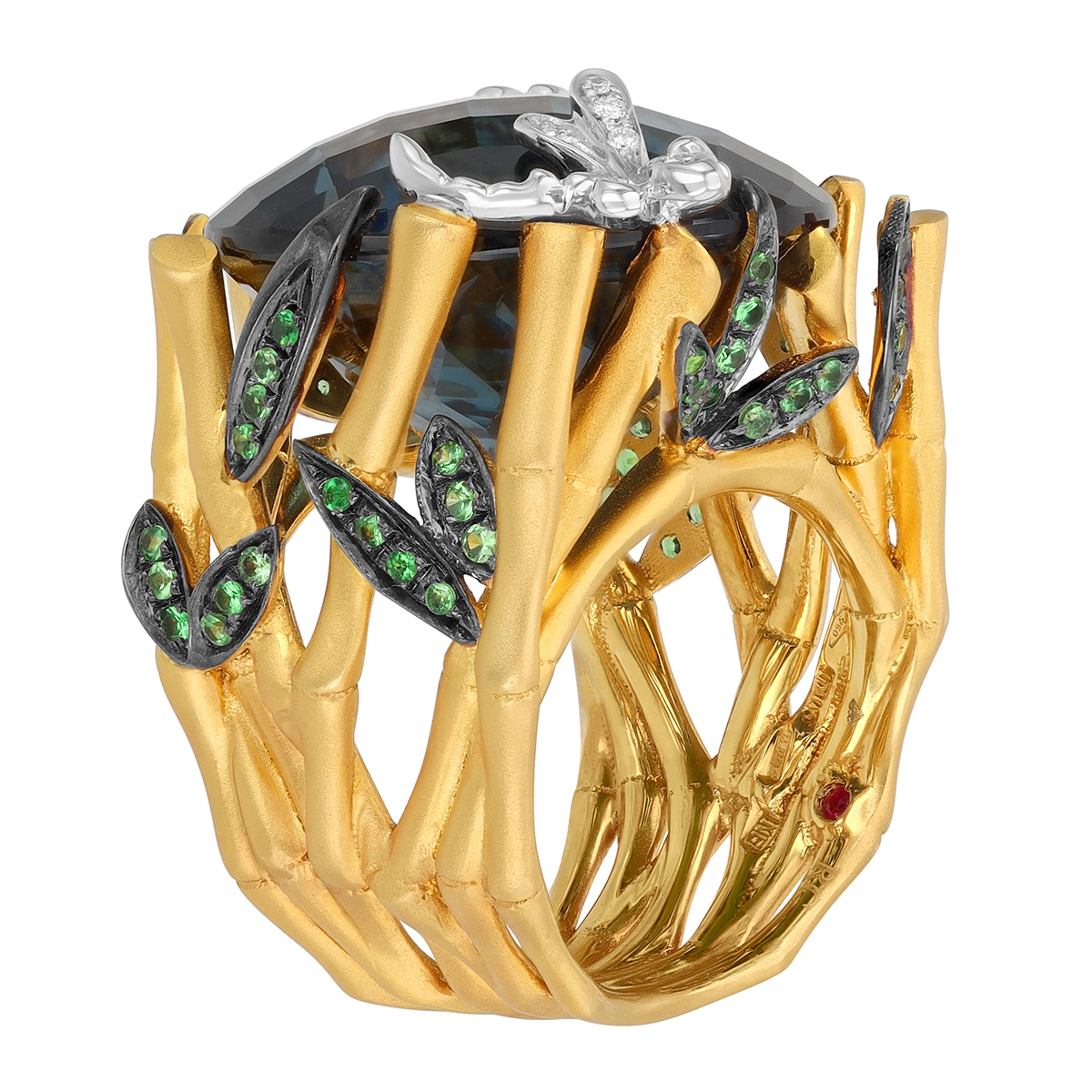 Roberto Coin Blue Topaz, Tsavorite Garnet, & Diamond Garden Ring in Two Tone