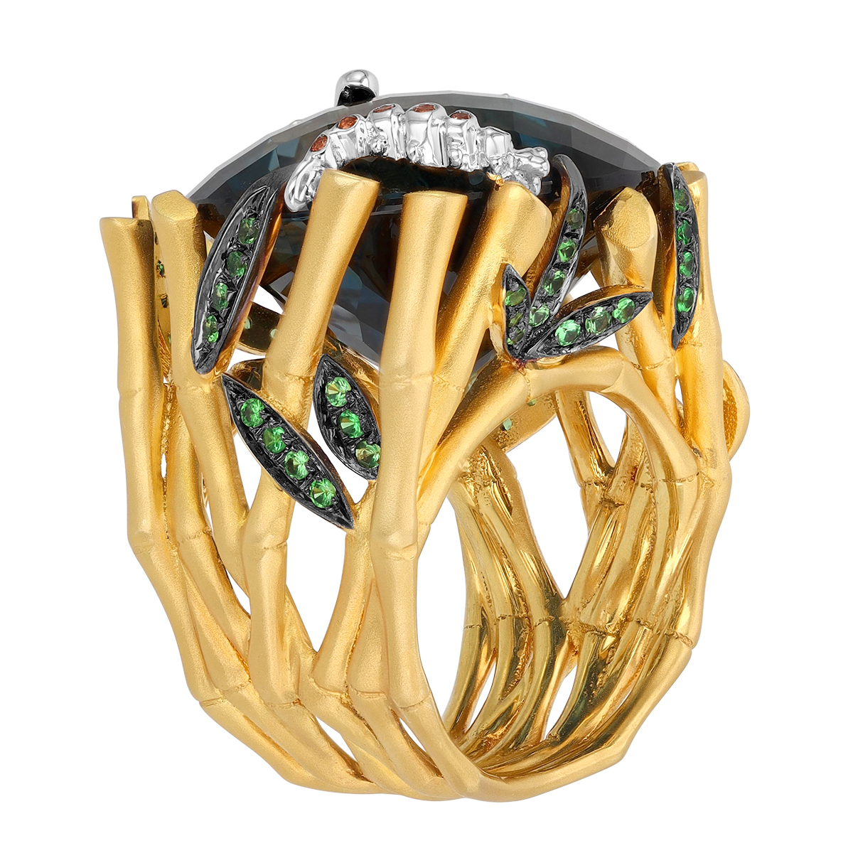 Roberto Coin Blue Topaz, Tsavorite Garnet, & Diamond Garden Ring in Two Tone