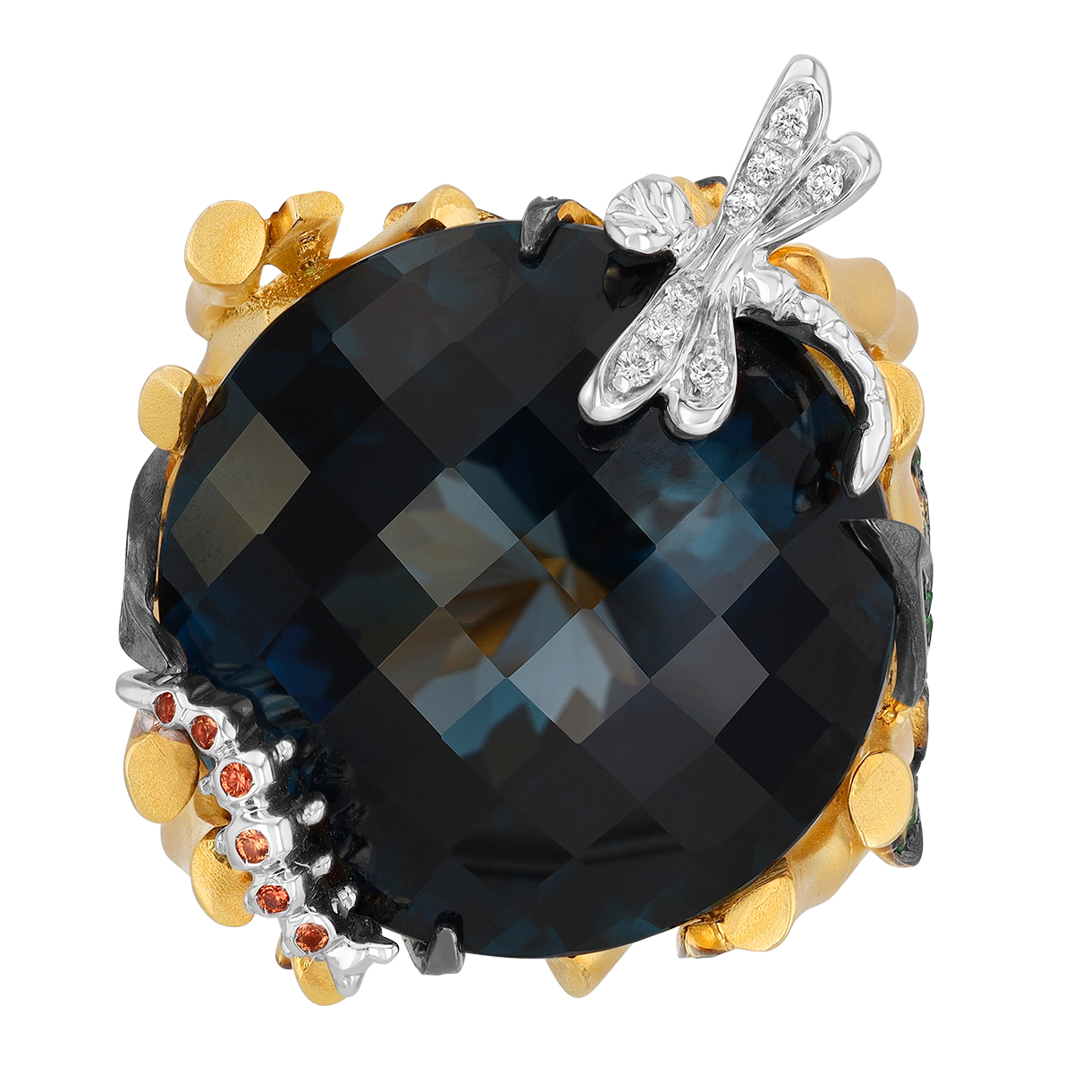 Roberto Coin Blue Topaz, Tsavorite Garnet, & Diamond Garden Ring in Two Tone