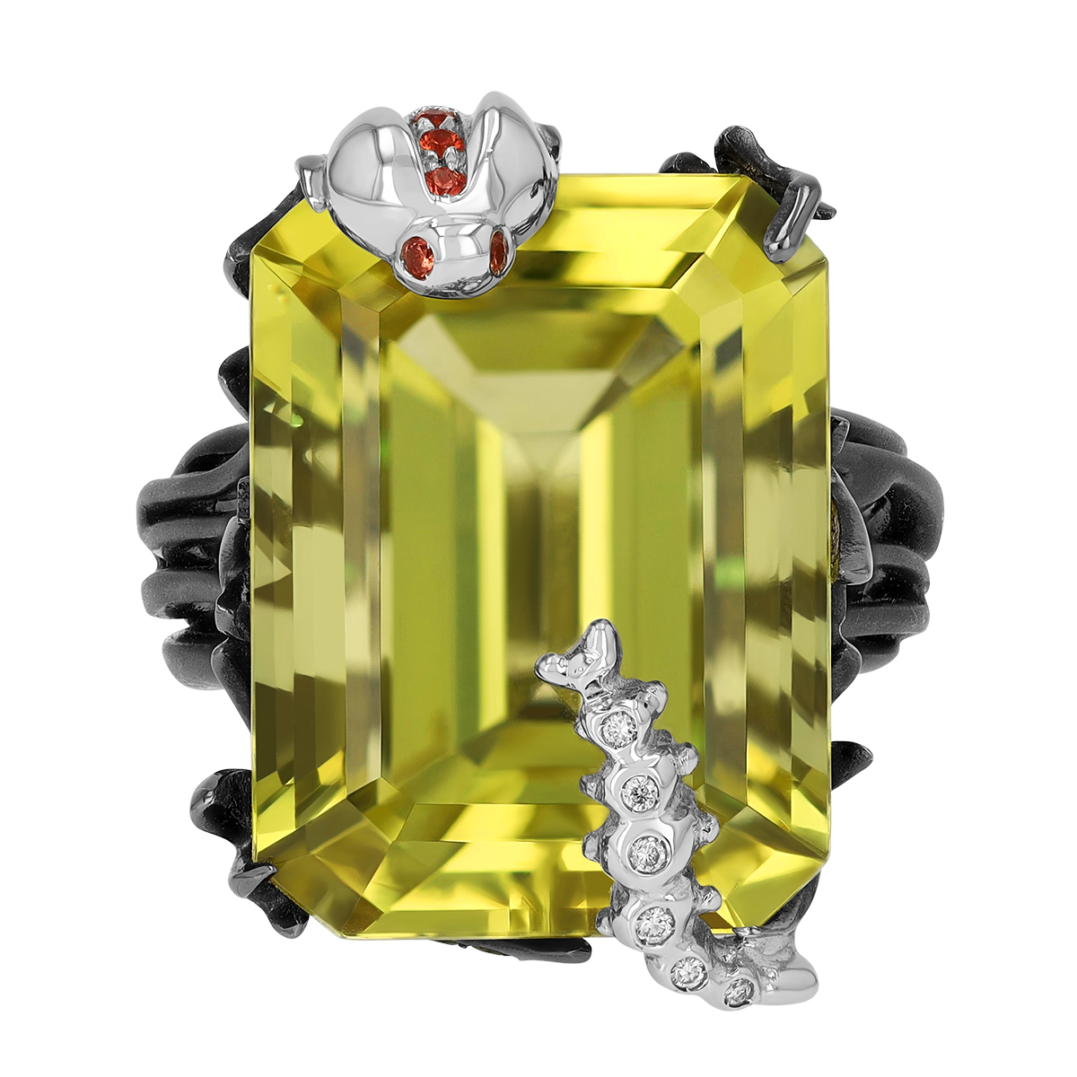 Roberto Coin Lemon Quartz, Tsavorite Garnet, & Diamond Garden Ring in White Gold & Black Rhodium