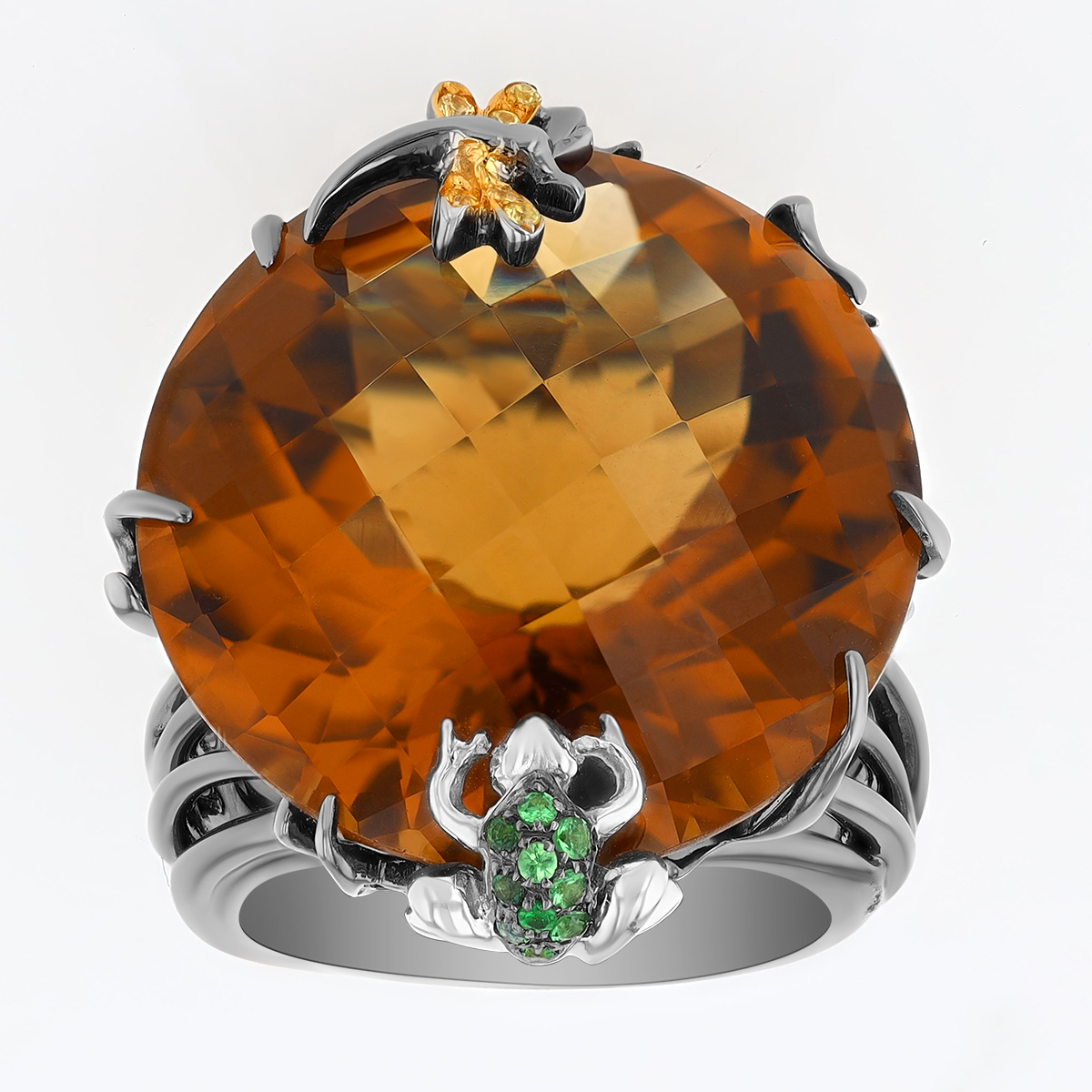Roberto Coin Honey Topaz, Green Topaz, & Diamond Garden Ring in Two Tone