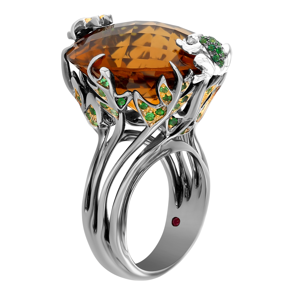 Roberto Coin Honey Topaz, Green Topaz, & Diamond Garden Ring in Two Tone