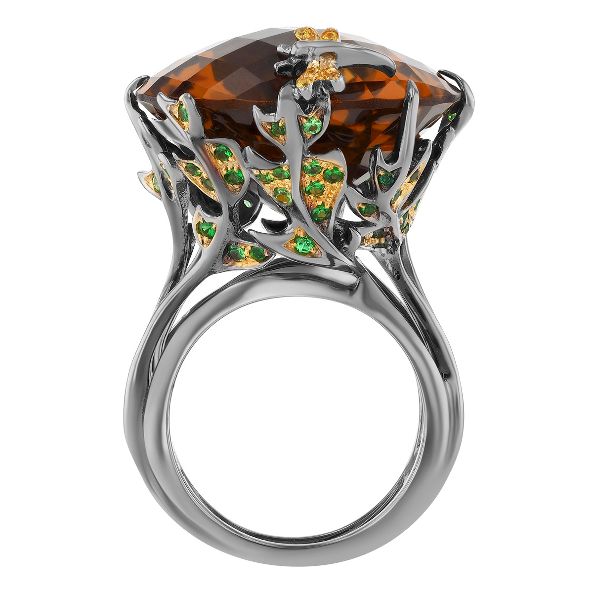 Roberto Coin Honey Topaz, Green Topaz, & Diamond Garden Ring in Two Tone