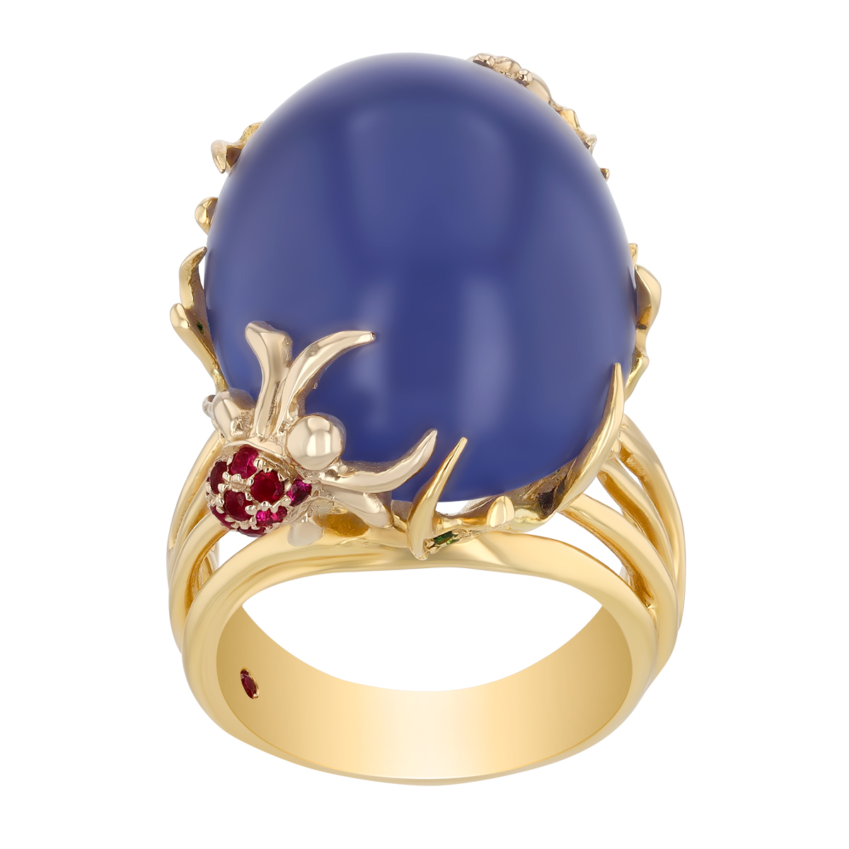 Roberto Coin Blue Chalcedony, Tsavorite Garnet, Sapphire, & Ruby Garden Ring in Yellow Gold