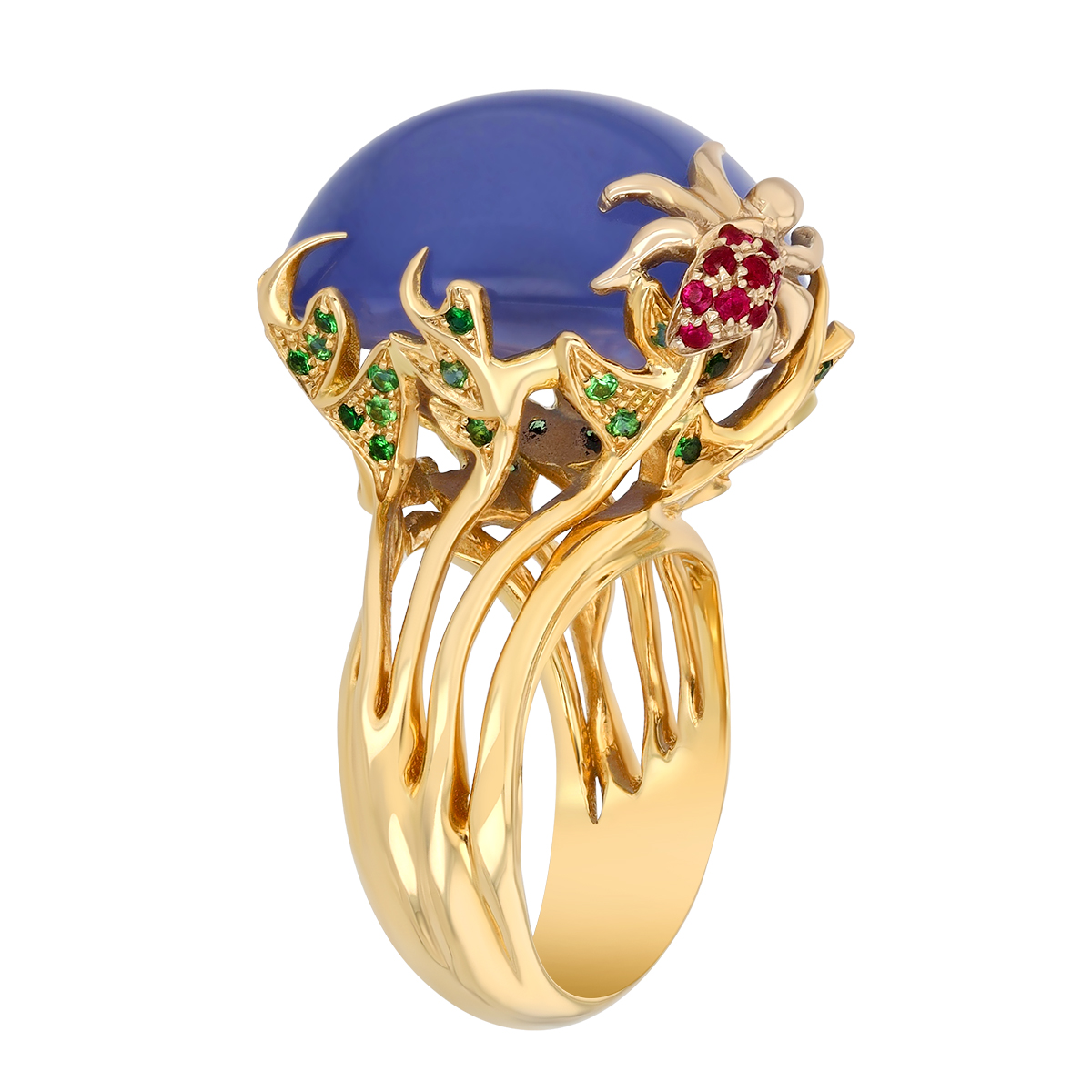 Roberto Coin Blue Chalcedony, Tsavorite Garnet, Sapphire, & Ruby Garden Ring in Yellow Gold