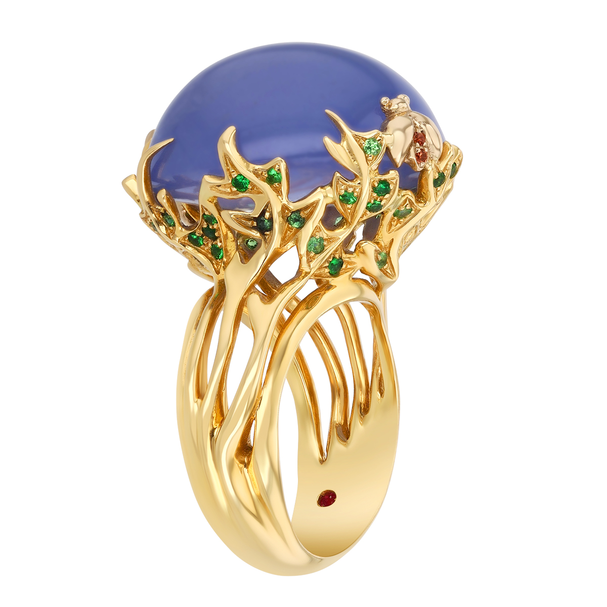Roberto Coin Blue Chalcedony, Tsavorite Garnet, Sapphire, & Ruby Garden Ring in Yellow Gold