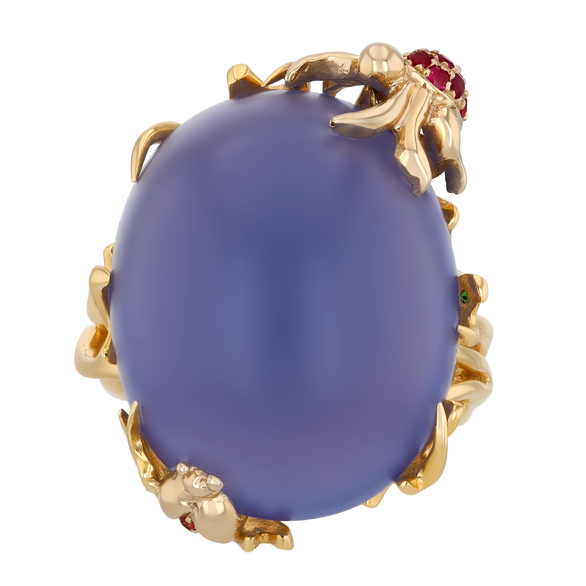 Roberto Coin Blue Chalcedony, Tsavorite Garnet, Sapphire, & Ruby Garden Ring in Yellow Gold