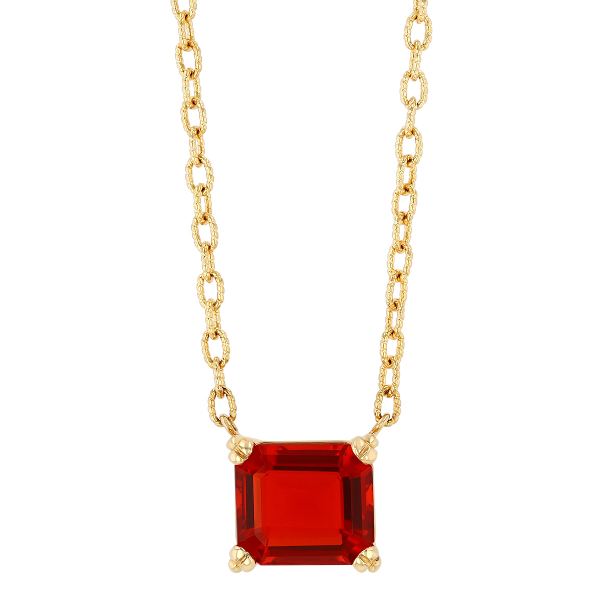 Asscher Cut Fire Opal Solitaire Pendant in Yellow Gold, 18